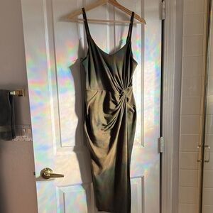 nine britton Olive Twist-Front Midi Slip Dress